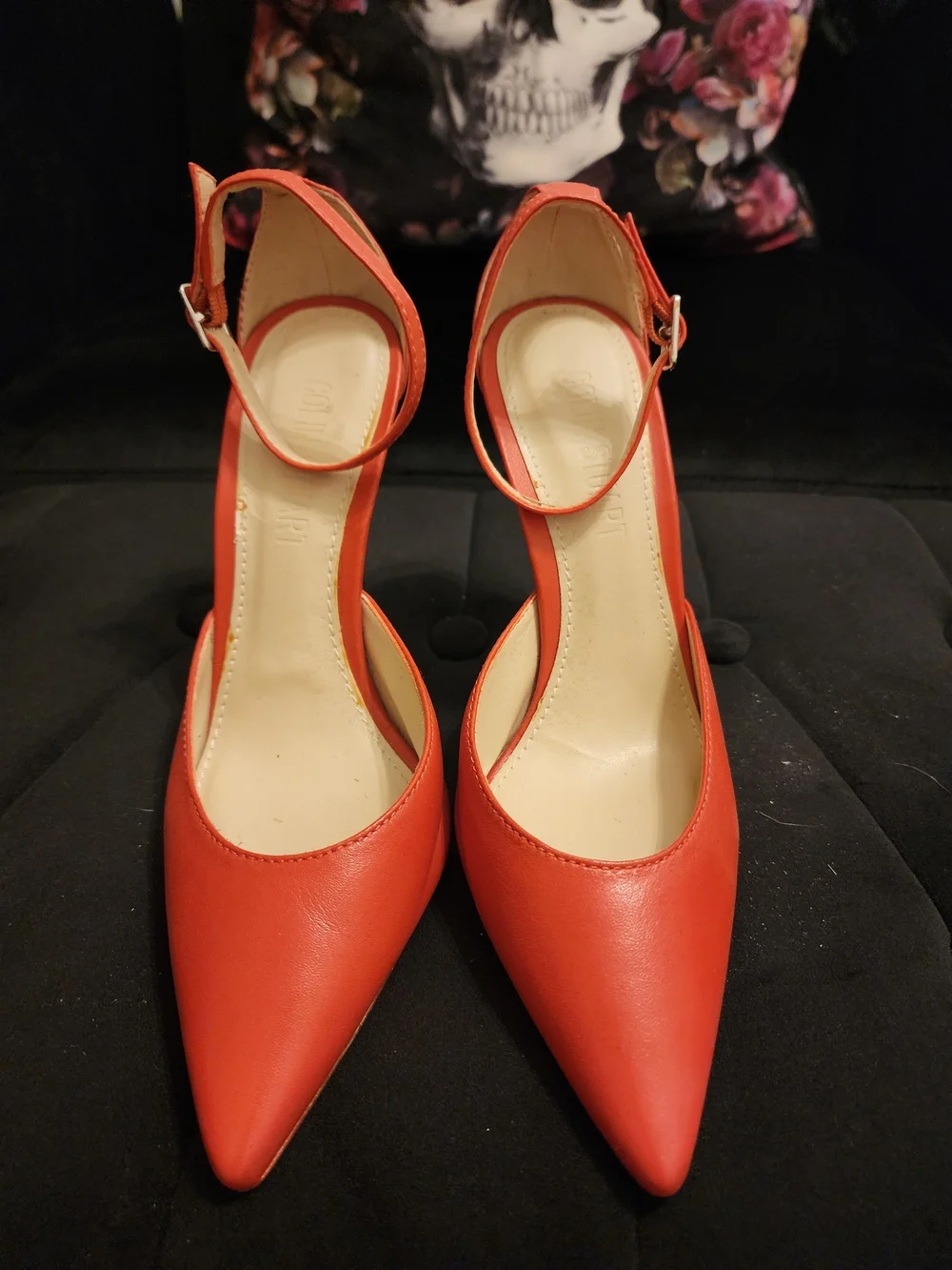 Colin Stuart Women’s Orange Pointed Ankle-Strap High Heels Size 7.5